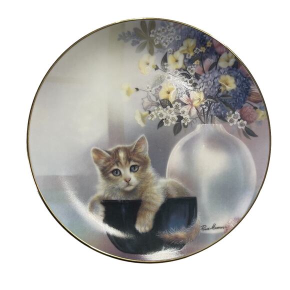 “Cup of Trouble” by Ruane Manning Collectors Plate 1990 8" Cat Decorative Plate - Picture 1 of 5